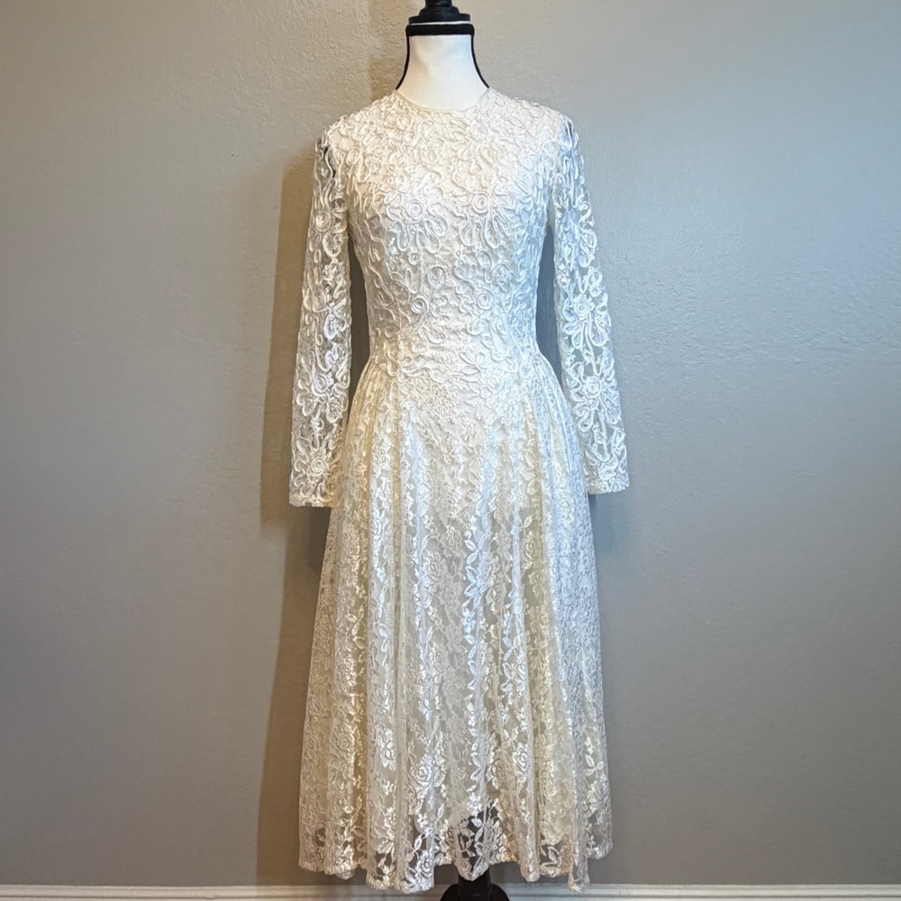 Vintage 80s 90s Nancy Johnson Cottagecore Coquette Lace Dress Size 4
